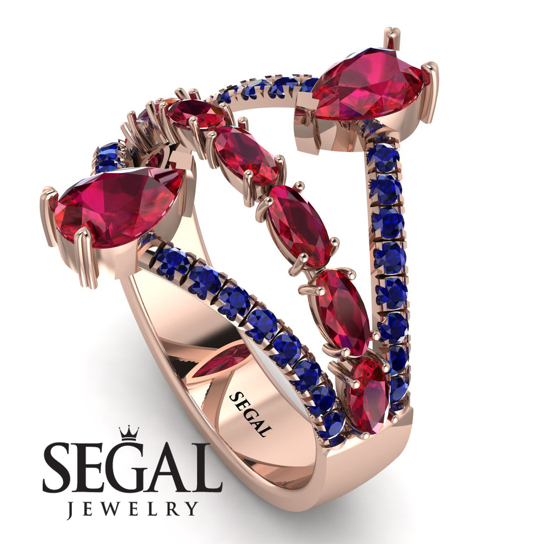 Symmetrical Twist Shank Pear Ruby Ring - Eliza No. 71