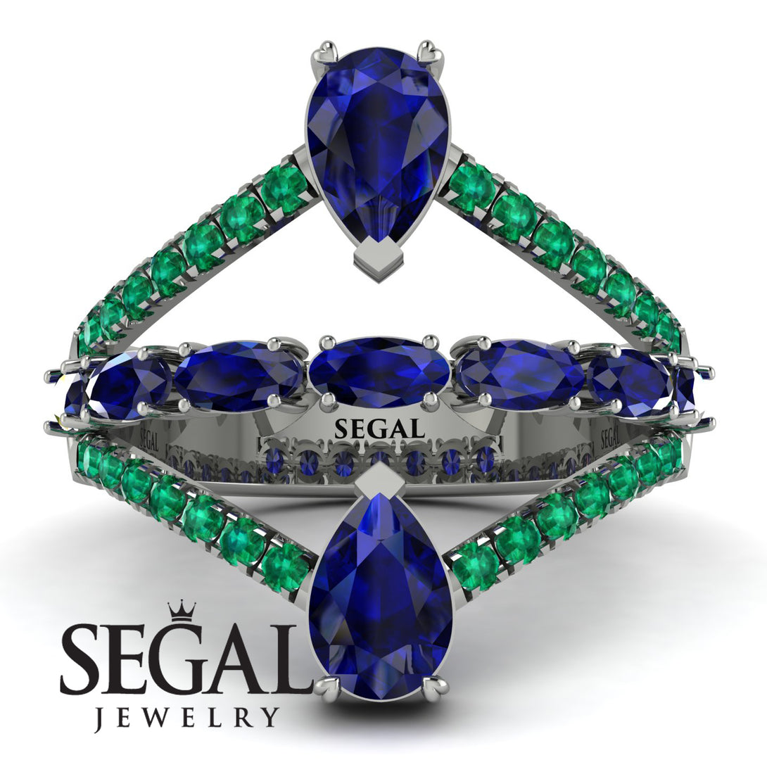 Symmetrical Twist Shank Pear Sapphire Ring - Eliza No. 30