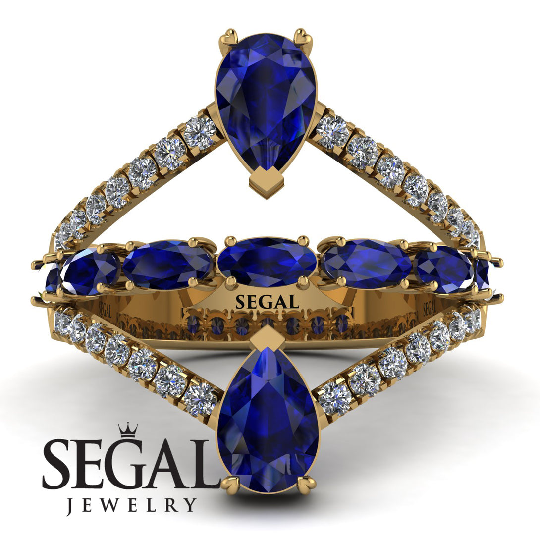 Symmetrical Twist Shank Pear Sapphire Ring - Eliza No. 13