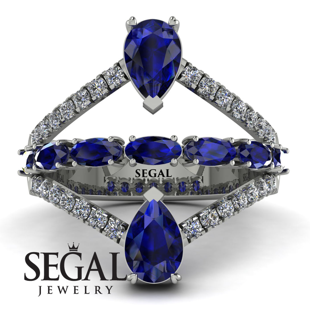 Symmetrical Twist Shank Pear Sapphire Ring - Eliza No. 15
