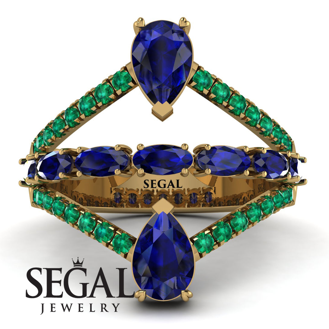 Symmetrical Twist Shank Pear Sapphire Ring - Eliza No. 28