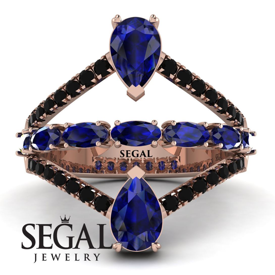 Symmetrical Twist Shank Pear Sapphire Ring - Eliza No. 44