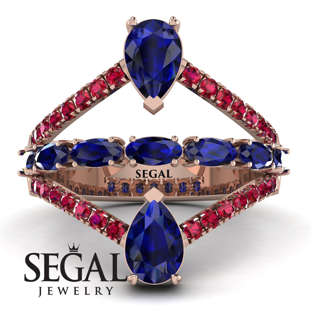 Symmetrical Twist Shank Pear Sapphire Ring - Eliza No. 59