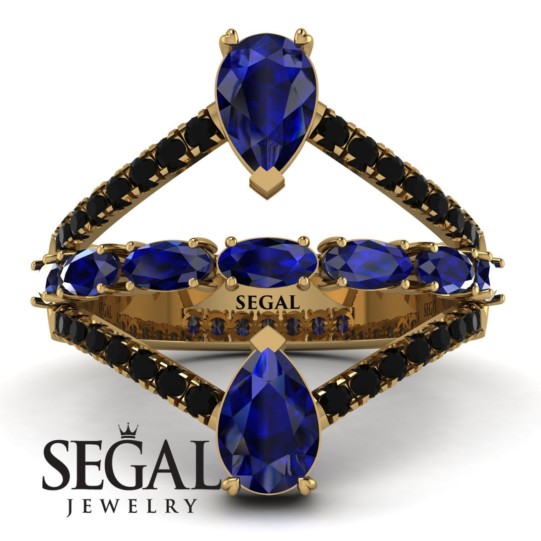 Symmetrical Twist Shank Pear Sapphire Ring - Eliza No. 43