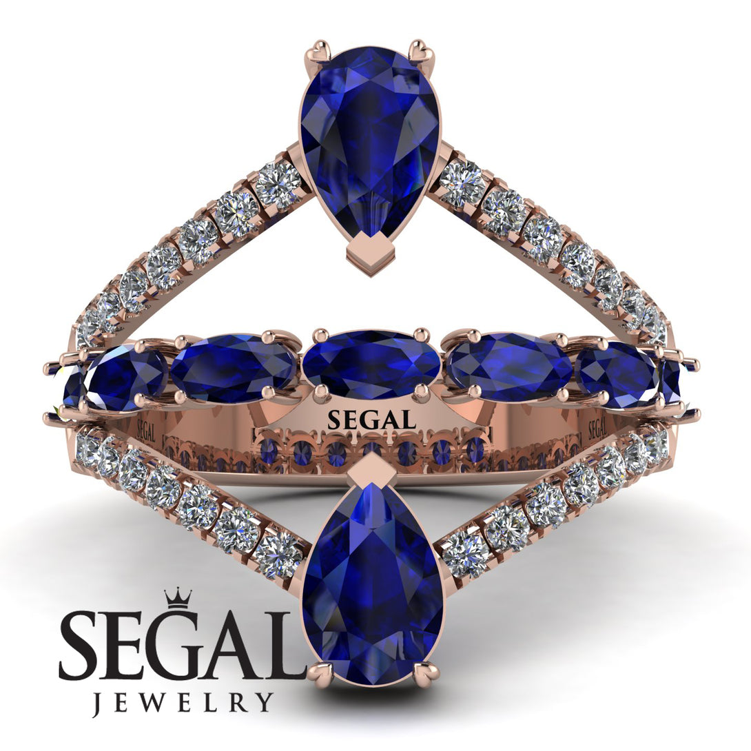 Symmetrical Twist Shank Pear Sapphire Ring - Eliza No. 14