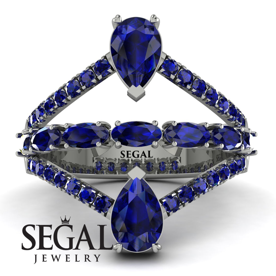 Symmetrical Twist Shank Pear Sapphire Ring - Eliza No. 75