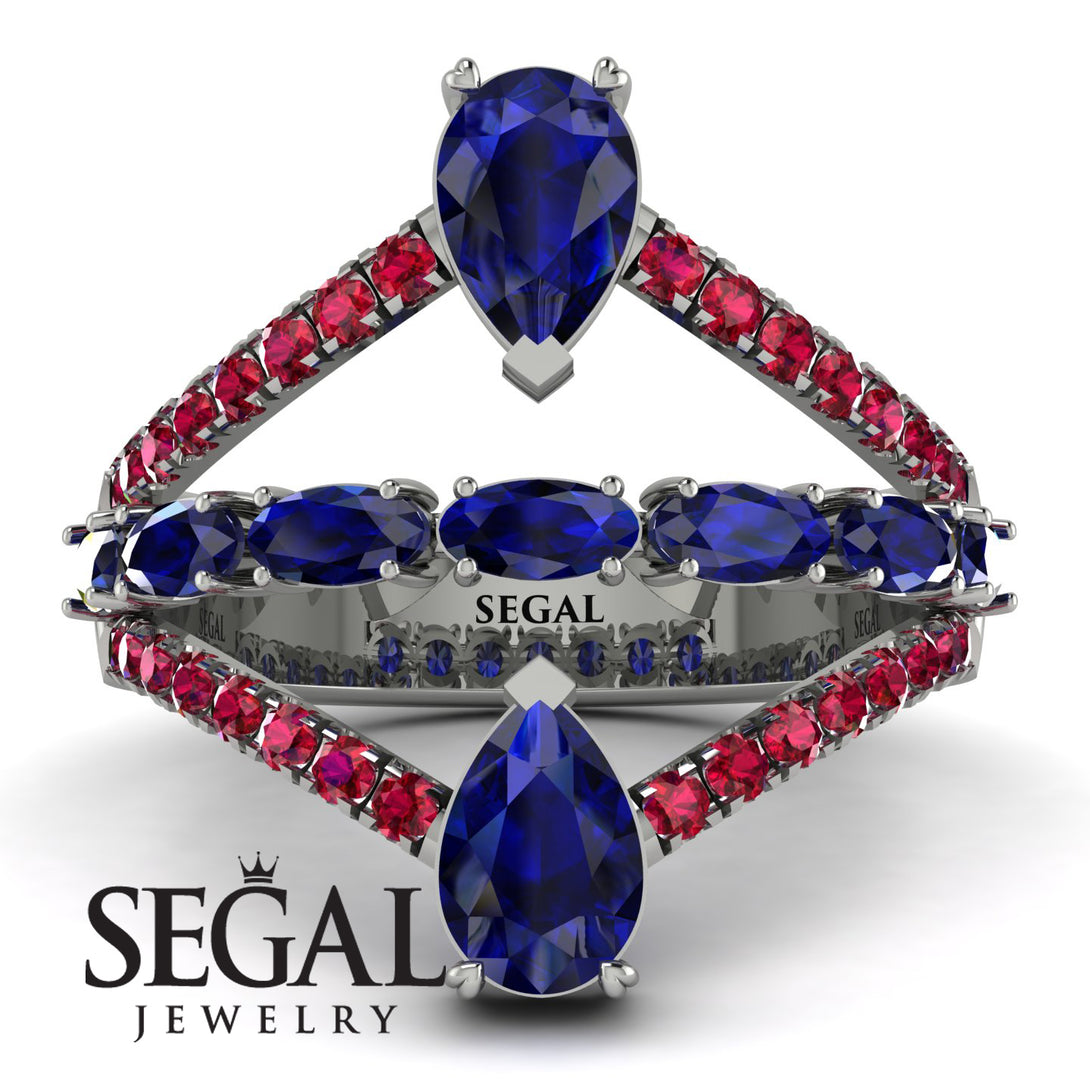 Symmetrical Twist Shank Pear Sapphire Ring - Eliza No. 60