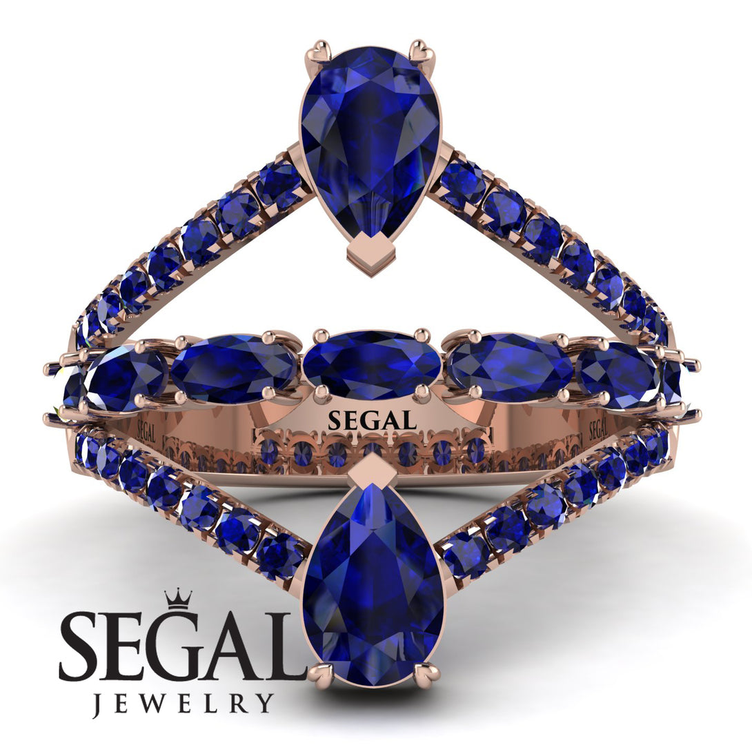 Symmetrical Twist Shank Pear Sapphire Ring - Eliza No. 74