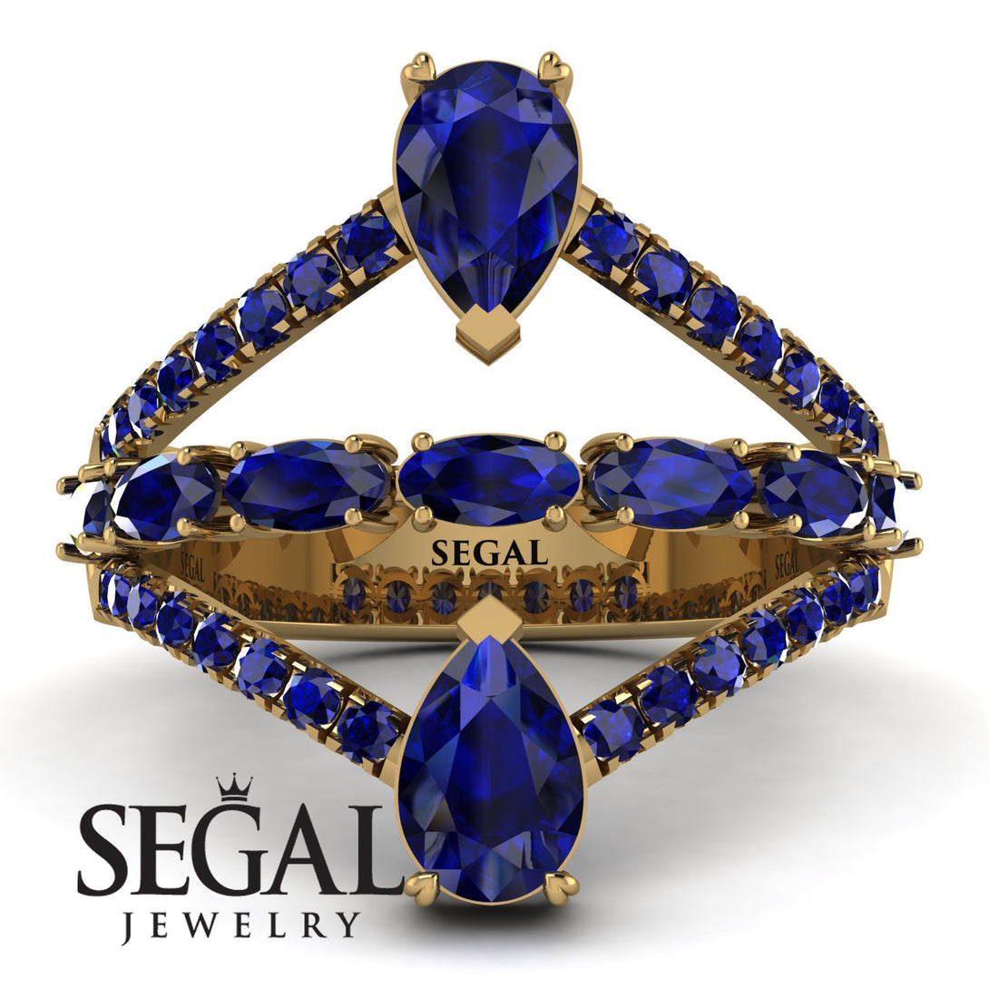 Symmetrical Twist Shank Pear Sapphire Ring - Eliza No. 73