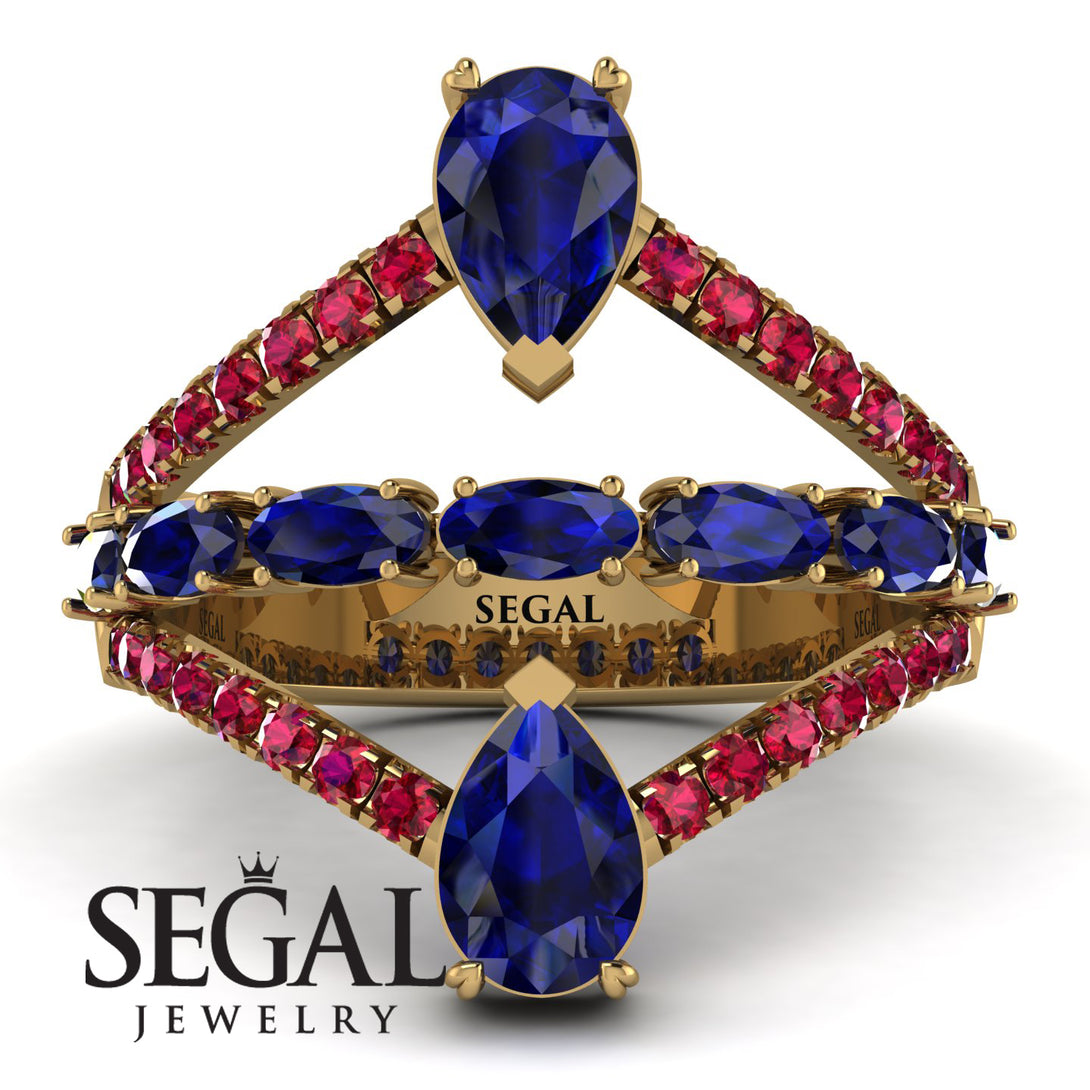 Symmetrical Twist Shank Pear Sapphire Ring - Eliza No. 58