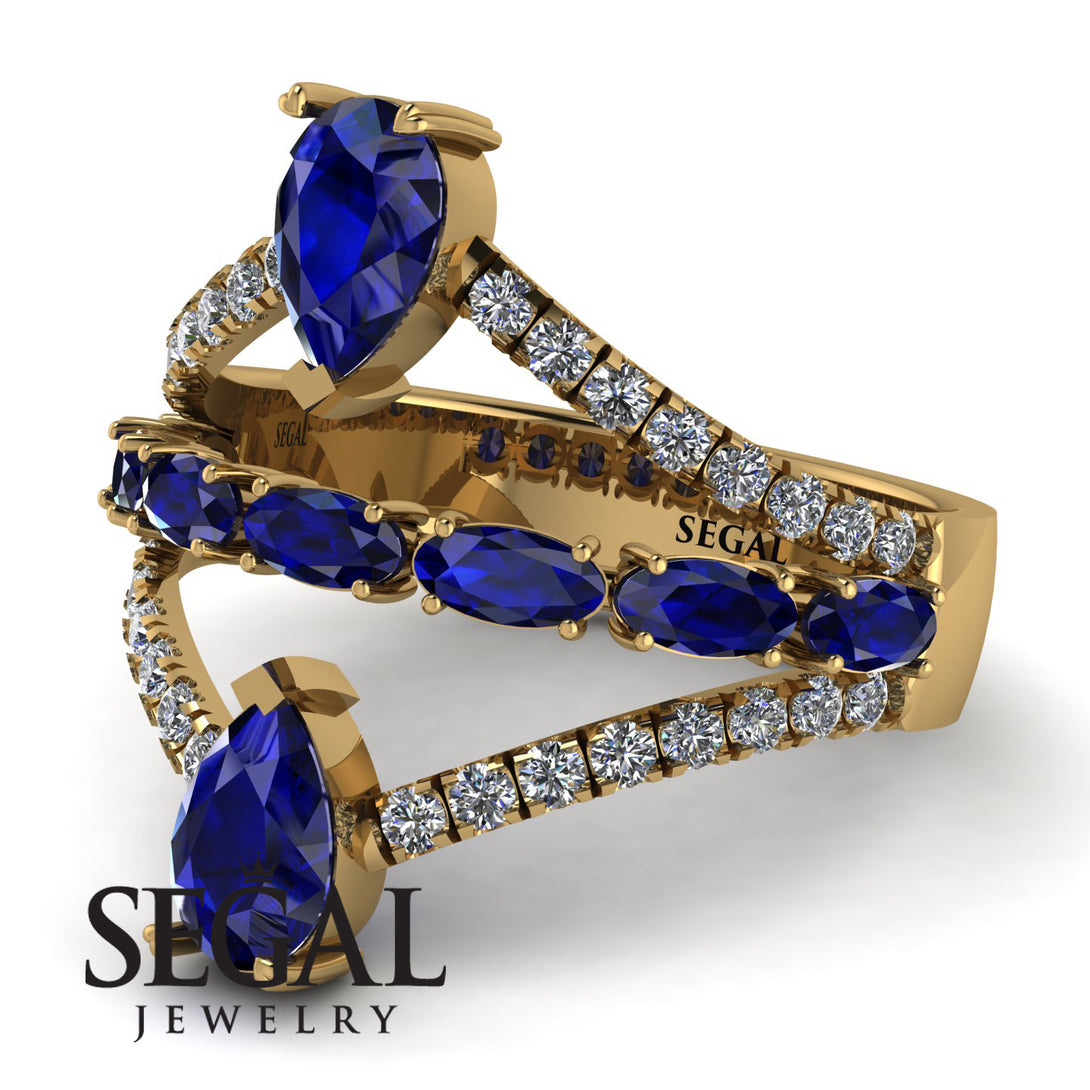 Symmetrical Twist Shank Pear Sapphire Ring - Eliza No. 13