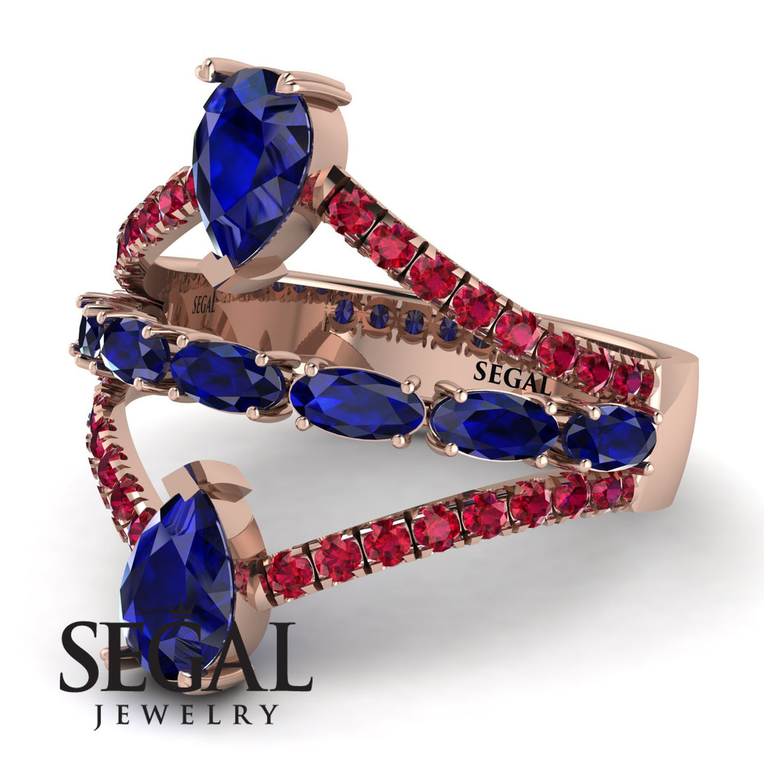 Symmetrical Twist Shank Pear Sapphire Ring - Eliza No. 59