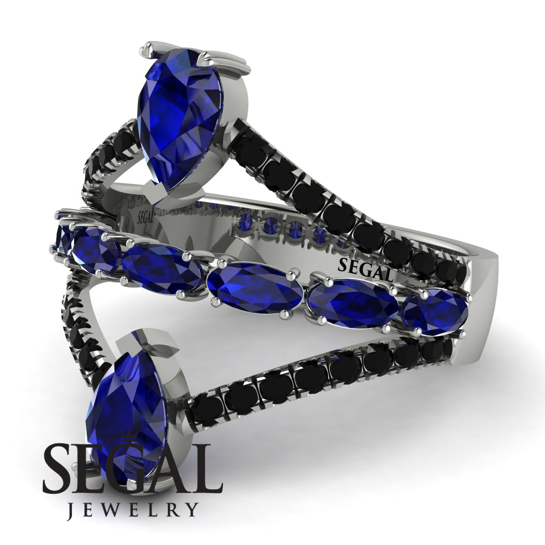 Symmetrical Twist Shank Pear Sapphire Ring - Eliza No. 45