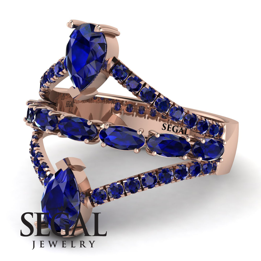 Symmetrical Twist Shank Pear Sapphire Ring - Eliza No. 74