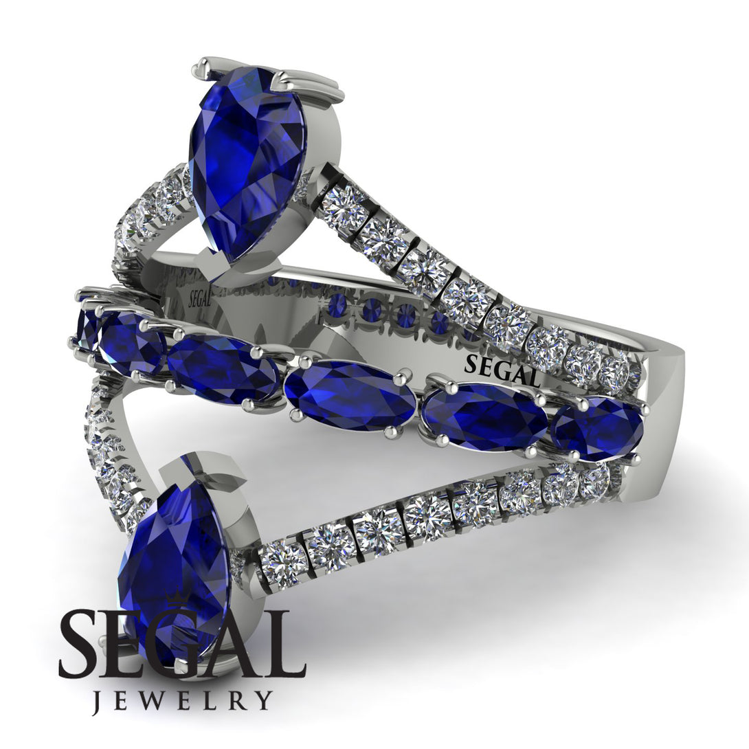 Symmetrical Twist Shank Pear Sapphire Ring - Eliza No. 15