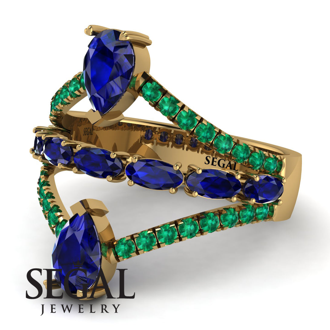 Symmetrical Twist Shank Pear Sapphire Ring - Eliza No. 28