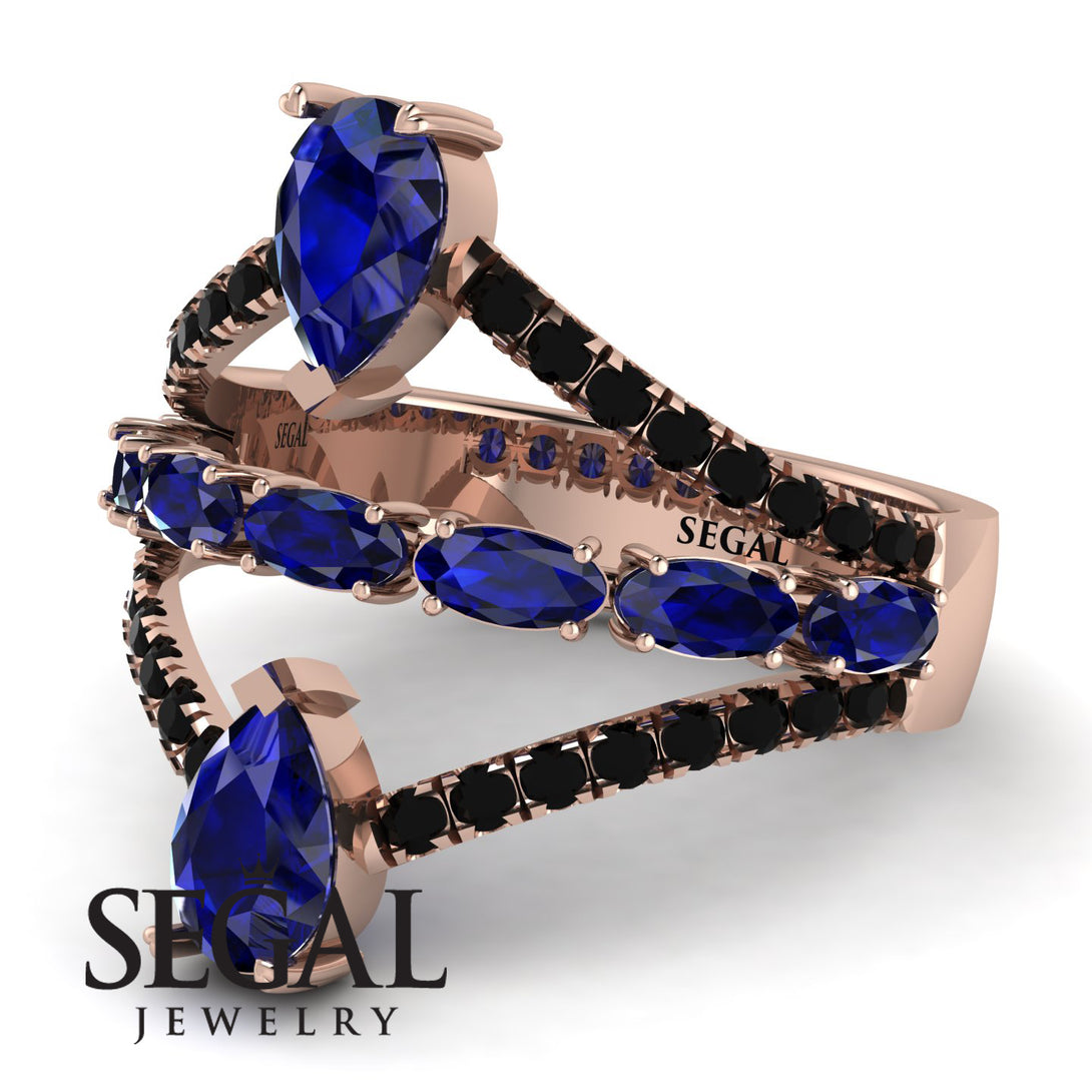 Symmetrical Twist Shank Pear Sapphire Ring - Eliza No. 44