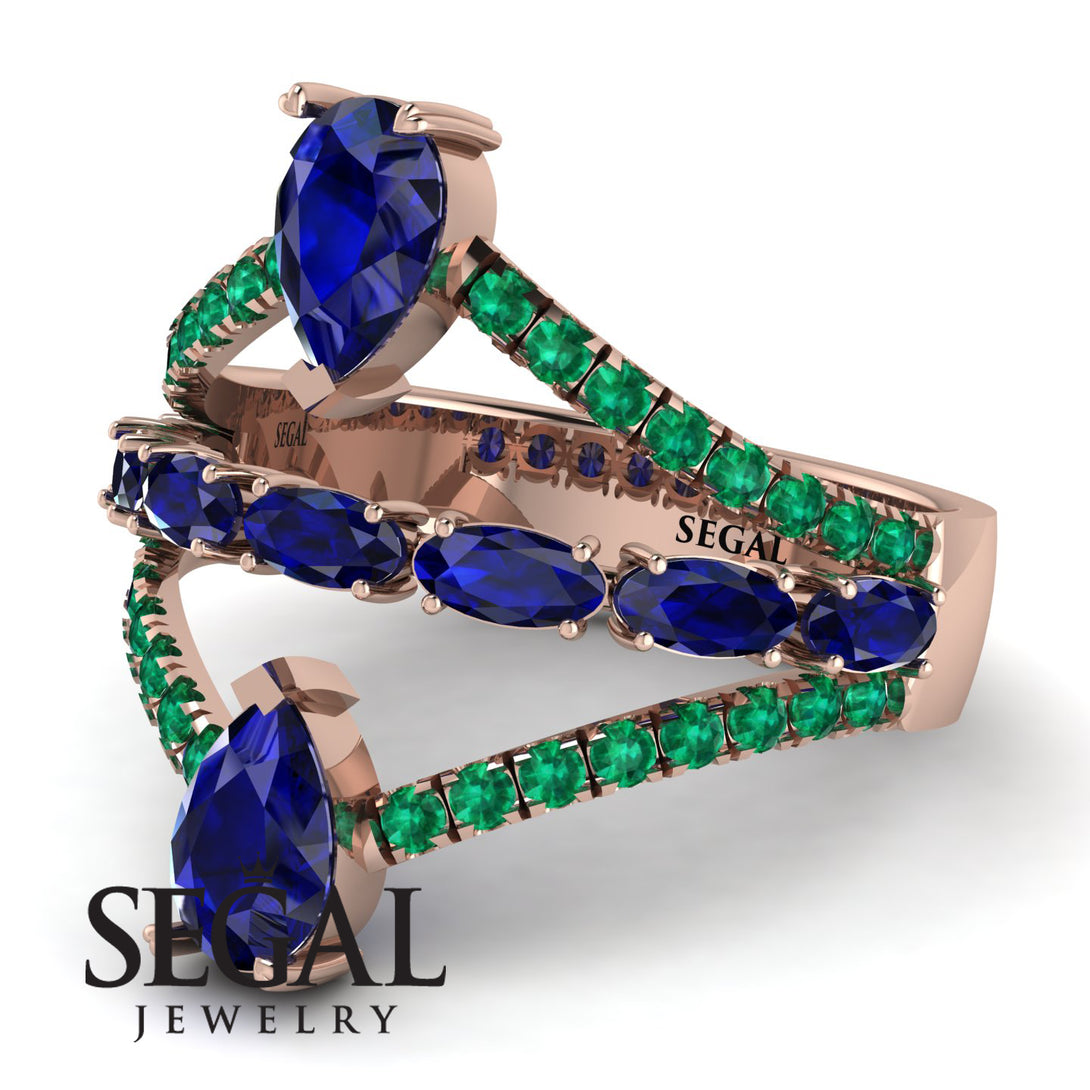 Symmetrical Twist Shank Pear Sapphire Ring - Eliza No. 29