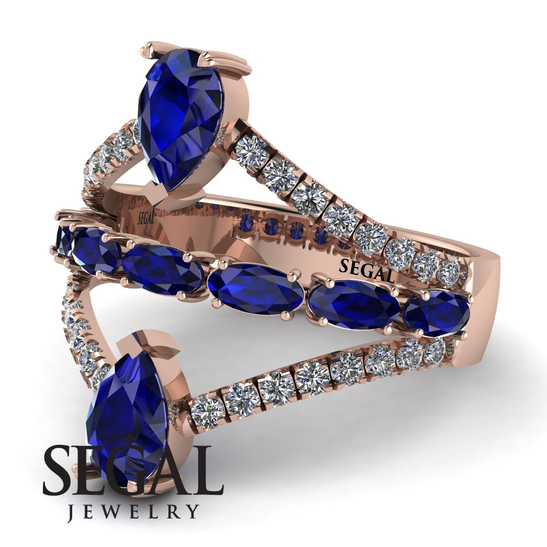 Symmetrical Twist Shank Pear Sapphire Ring - Eliza No. 14