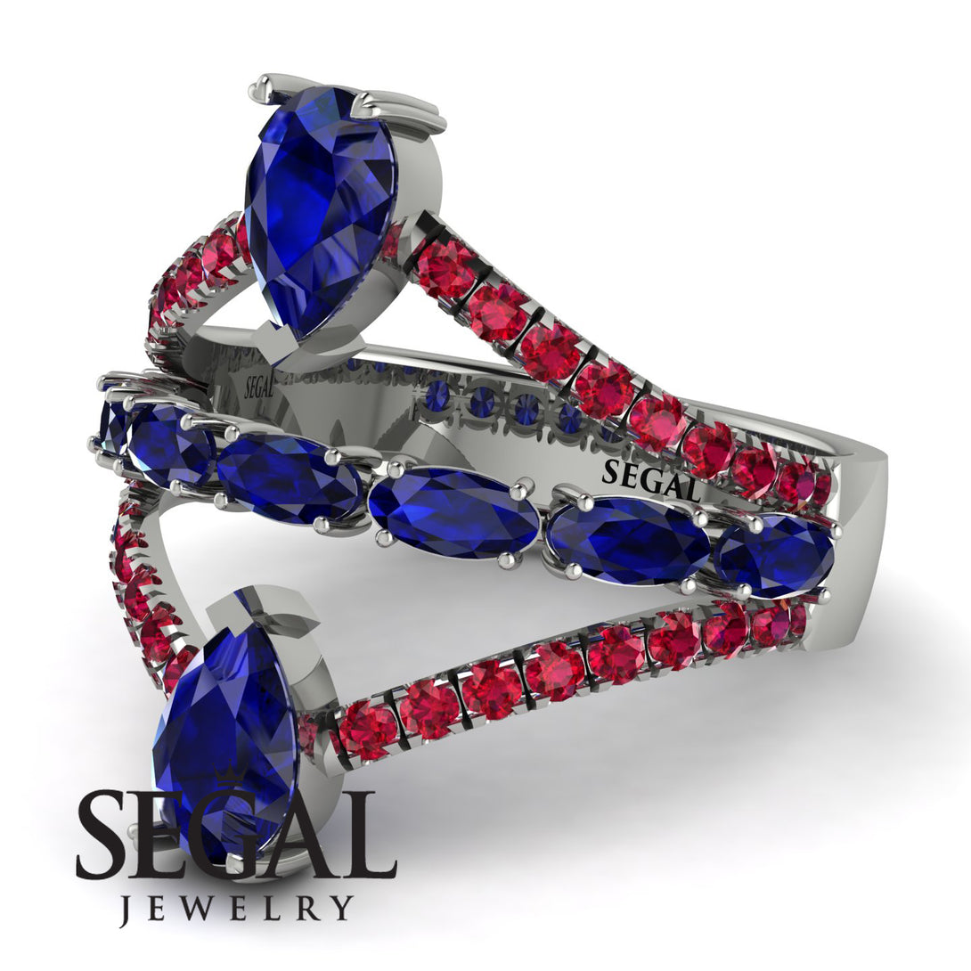 Symmetrical Twist Shank Pear Sapphire Ring - Eliza No. 60