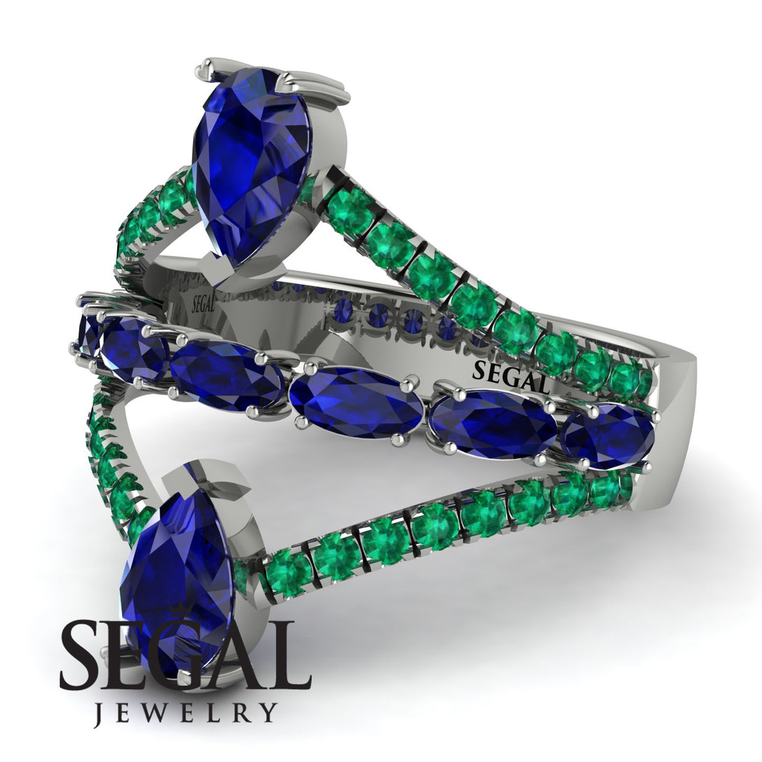 Symmetrical Twist Shank Pear Sapphire Ring - Eliza No. 30