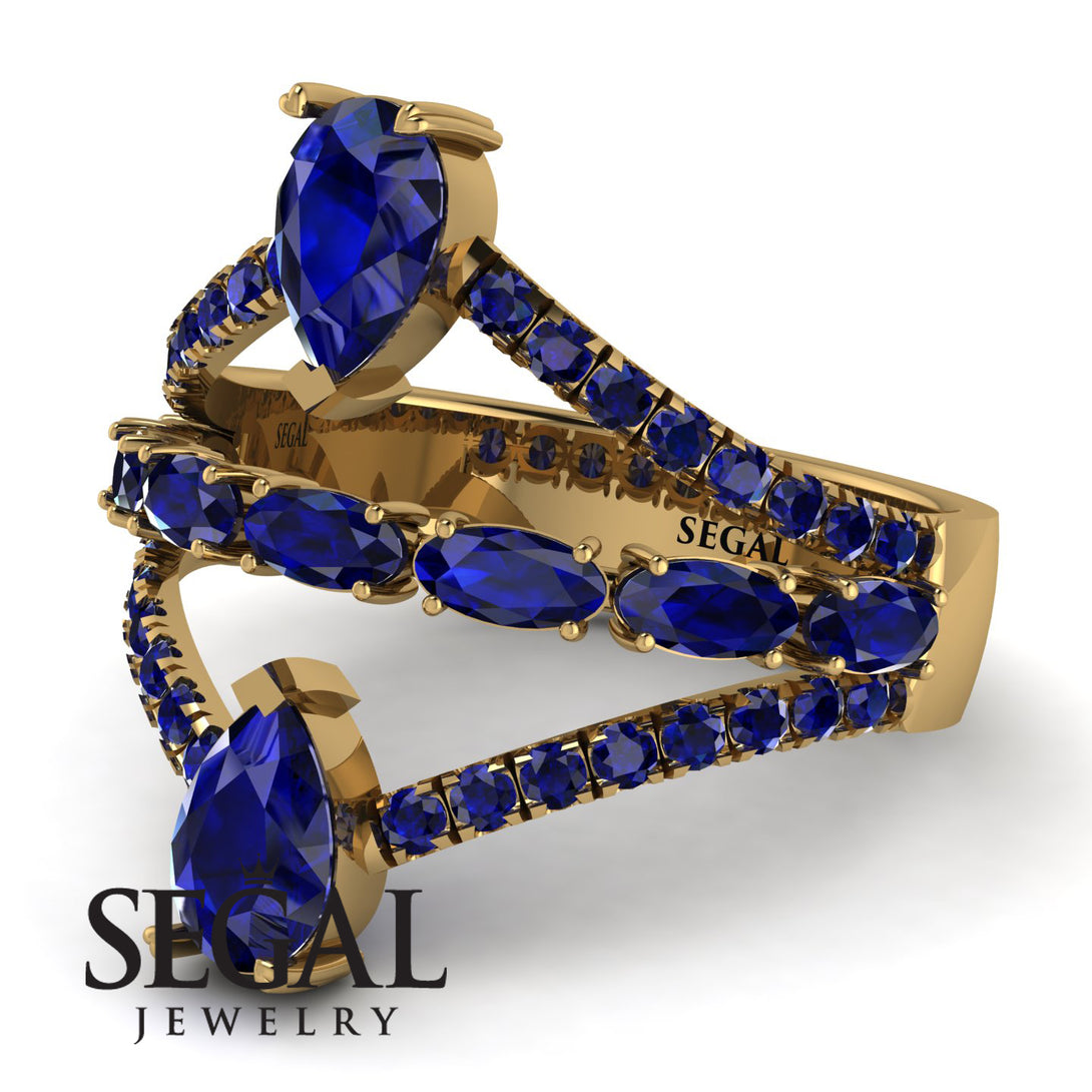 Symmetrical Twist Shank Pear Sapphire Ring - Eliza No. 73