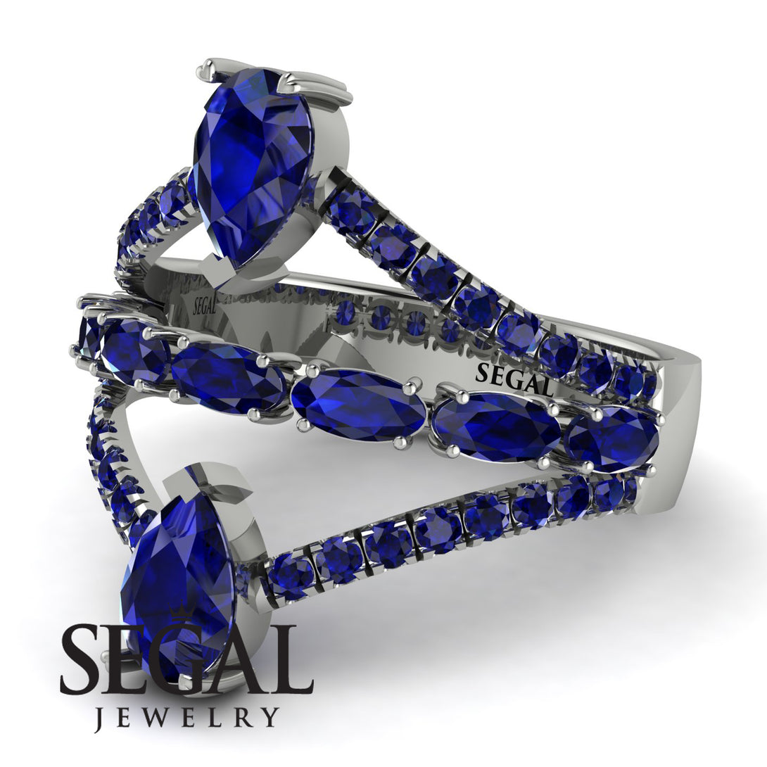 Symmetrical Twist Shank Pear Sapphire Ring - Eliza No. 75