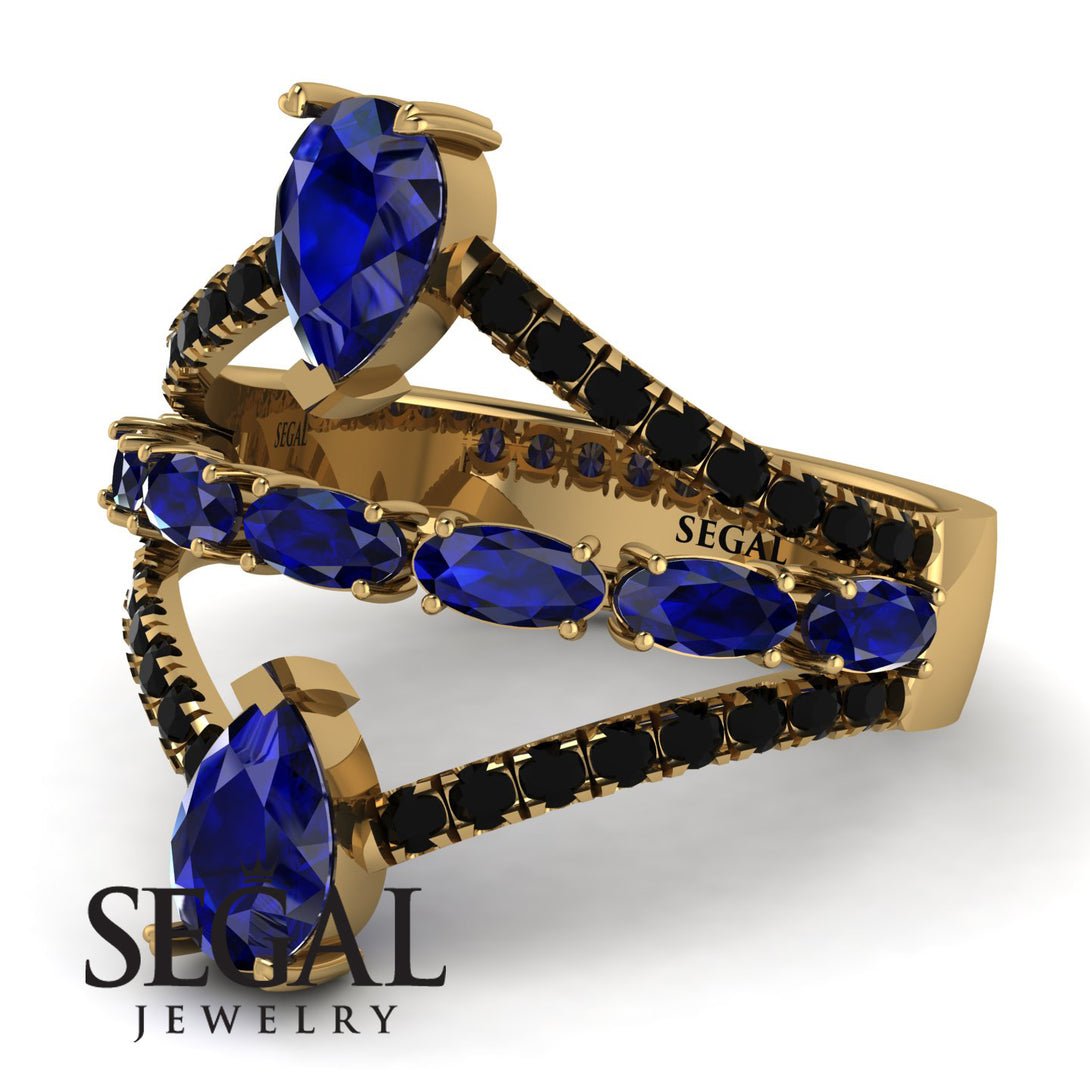 Symmetrical Twist Shank Pear Sapphire Ring - Eliza No. 43