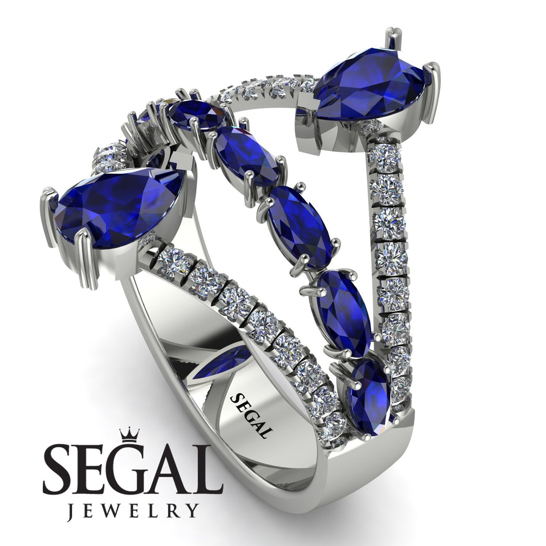 Symmetrical Twist Shank Pear Sapphire Ring - Eliza No. 15
