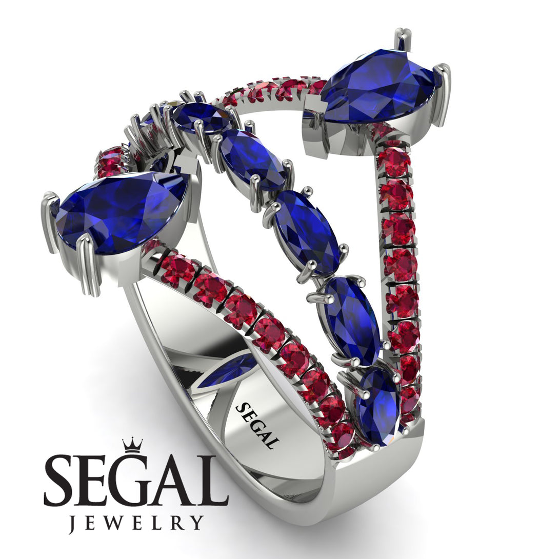 Symmetrical Twist Shank Pear Sapphire Ring - Eliza No. 60