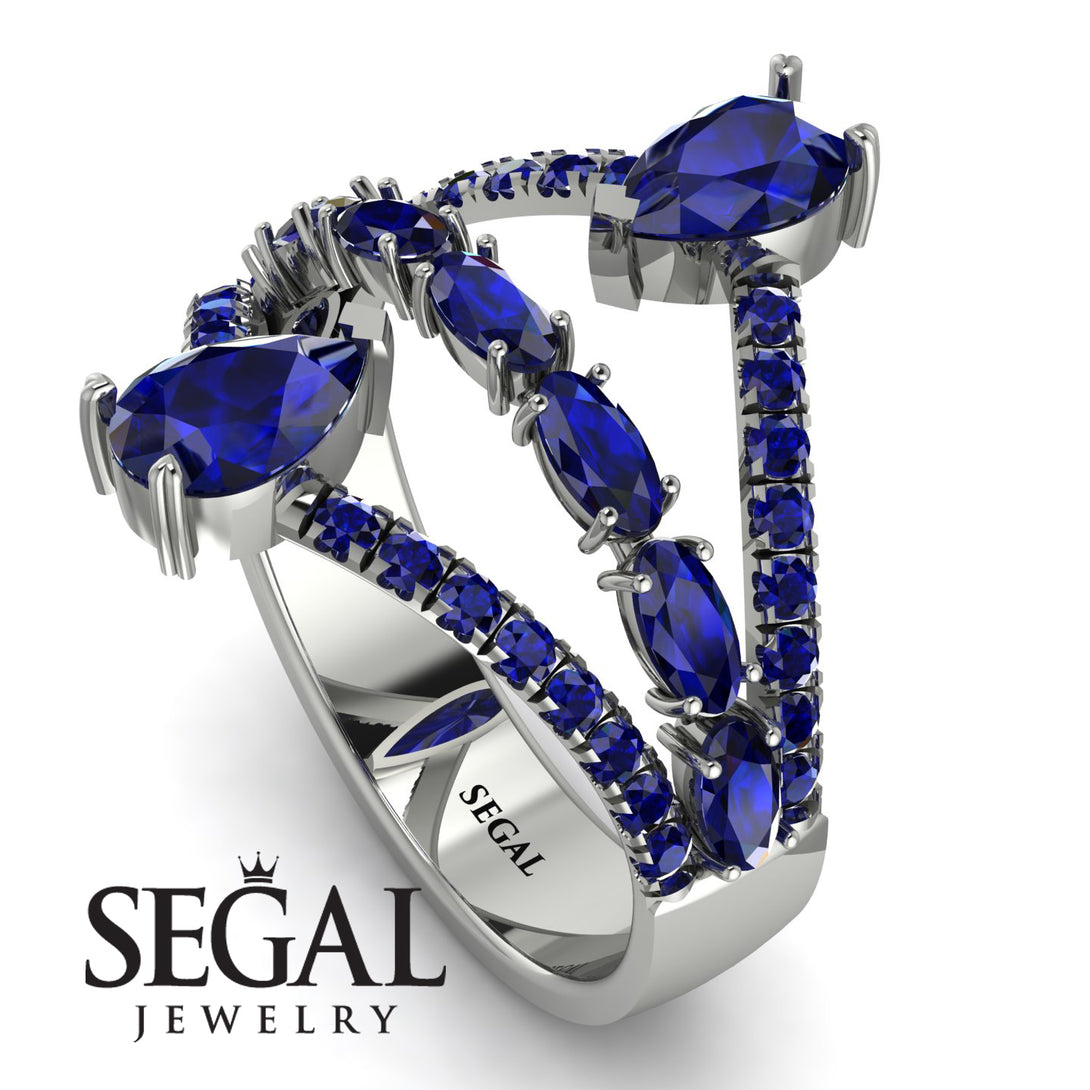 Symmetrical Twist Shank Pear Sapphire Ring - Eliza No. 75