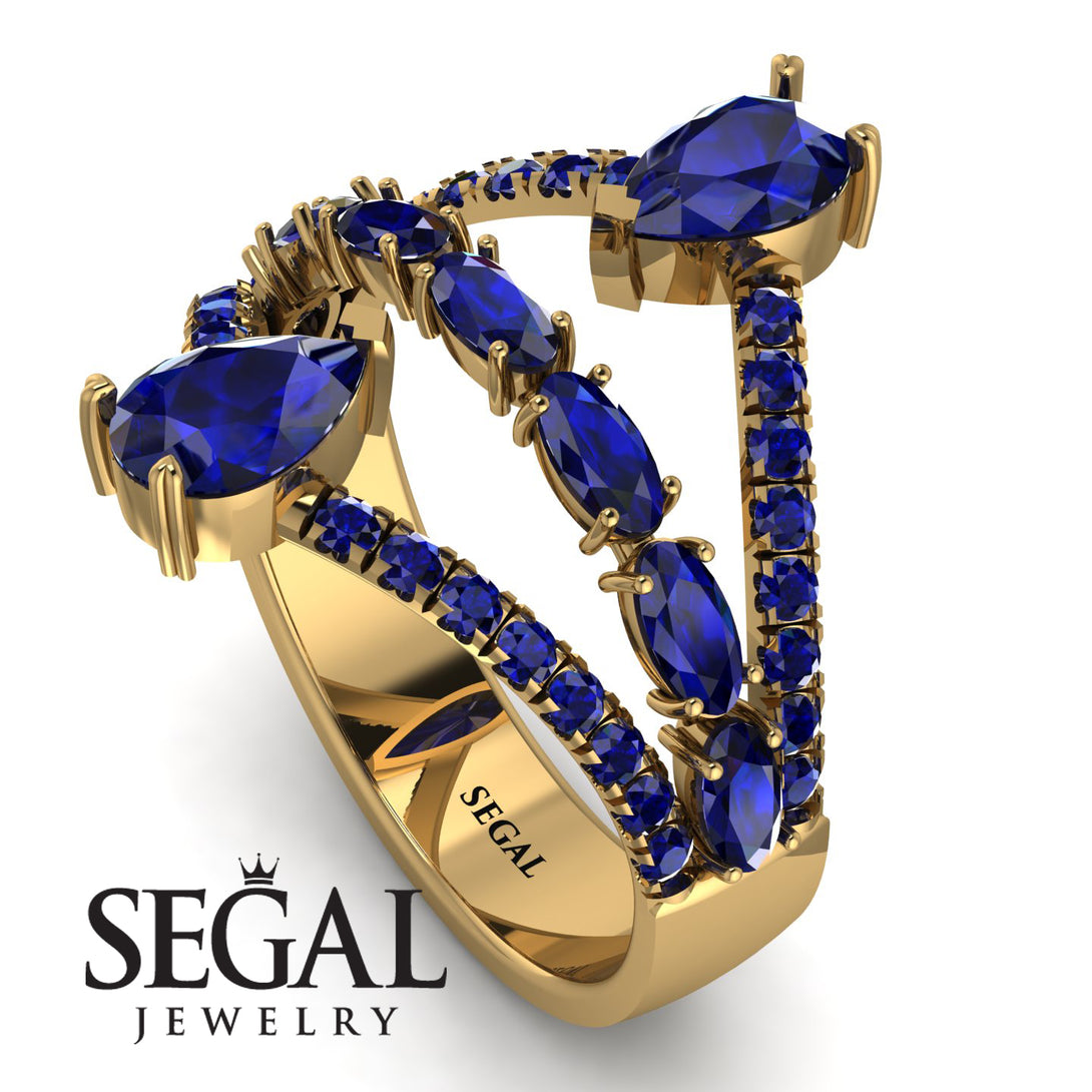 Symmetrical Twist Shank Pear Sapphire Ring - Eliza No. 73