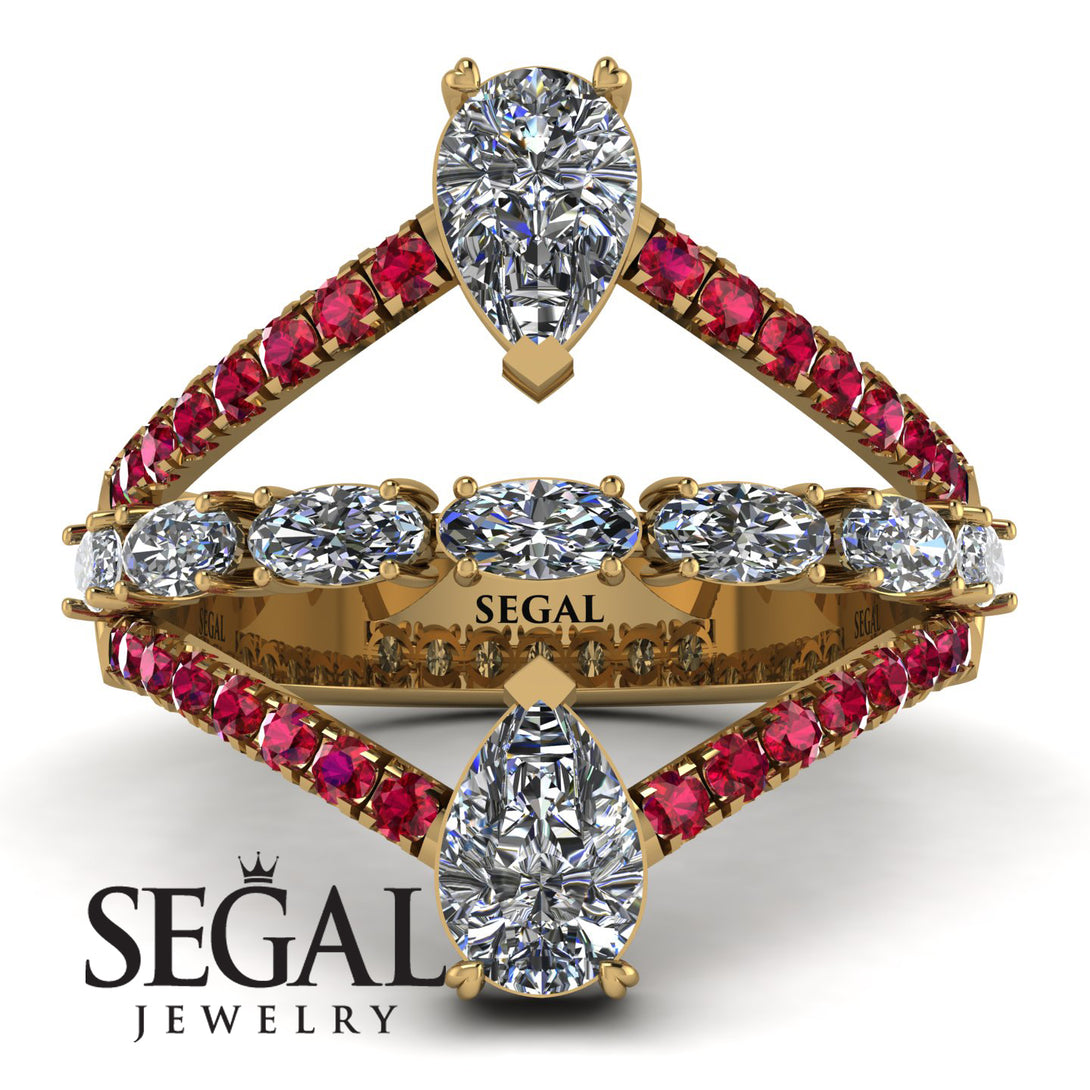Symmetrical Twist Shank Pear Diamond Ring - Eliza No. 46