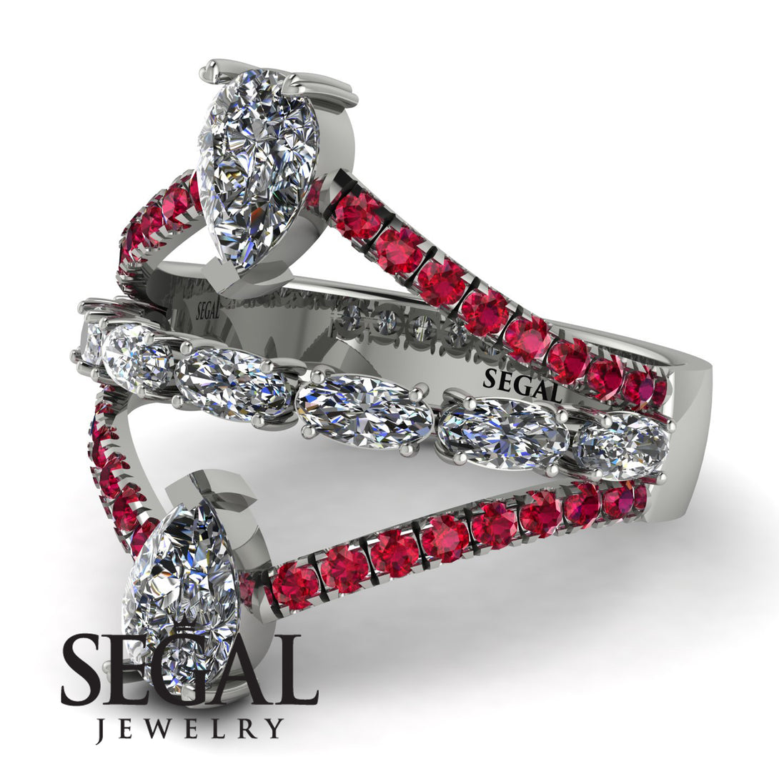 Symmetrical Twist Shank Pear Diamond Ring - Eliza No. 48