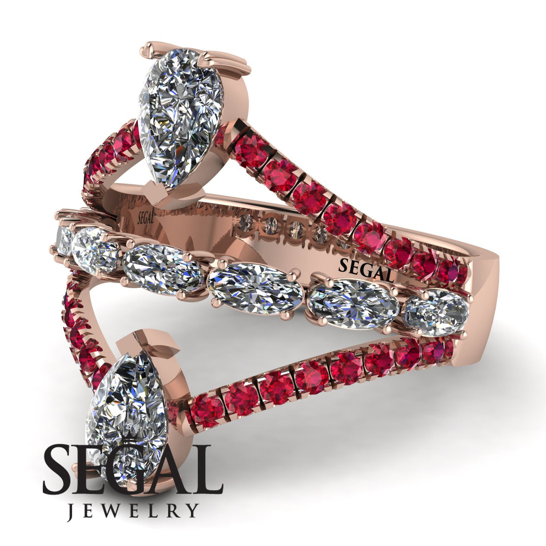 Symmetrical Twist Shank Pear Diamond Ring - Eliza No. 47