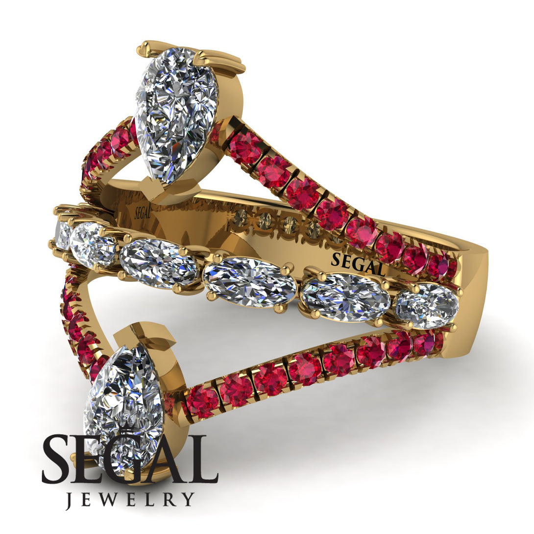 Symmetrical Twist Shank Pear Diamond Ring - Eliza No. 46