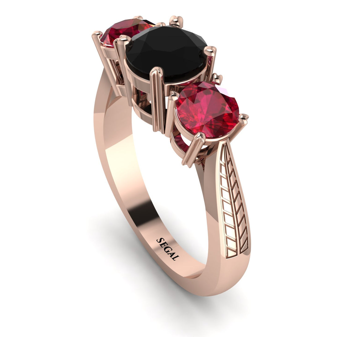 Three Stones Black Diamond Braches Ring - Donna No. 53