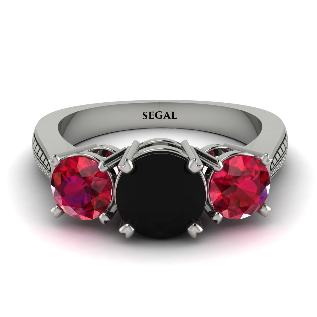 Three Stones Black Diamond Braches Ring - Donna No. 54