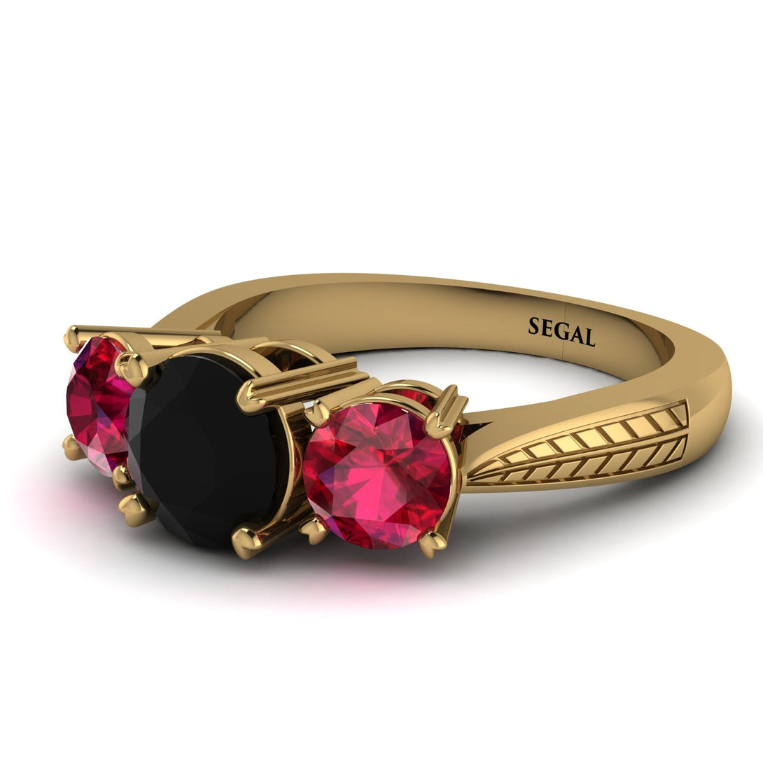 Three Stones Black Diamond Braches Ring - Donna No. 52