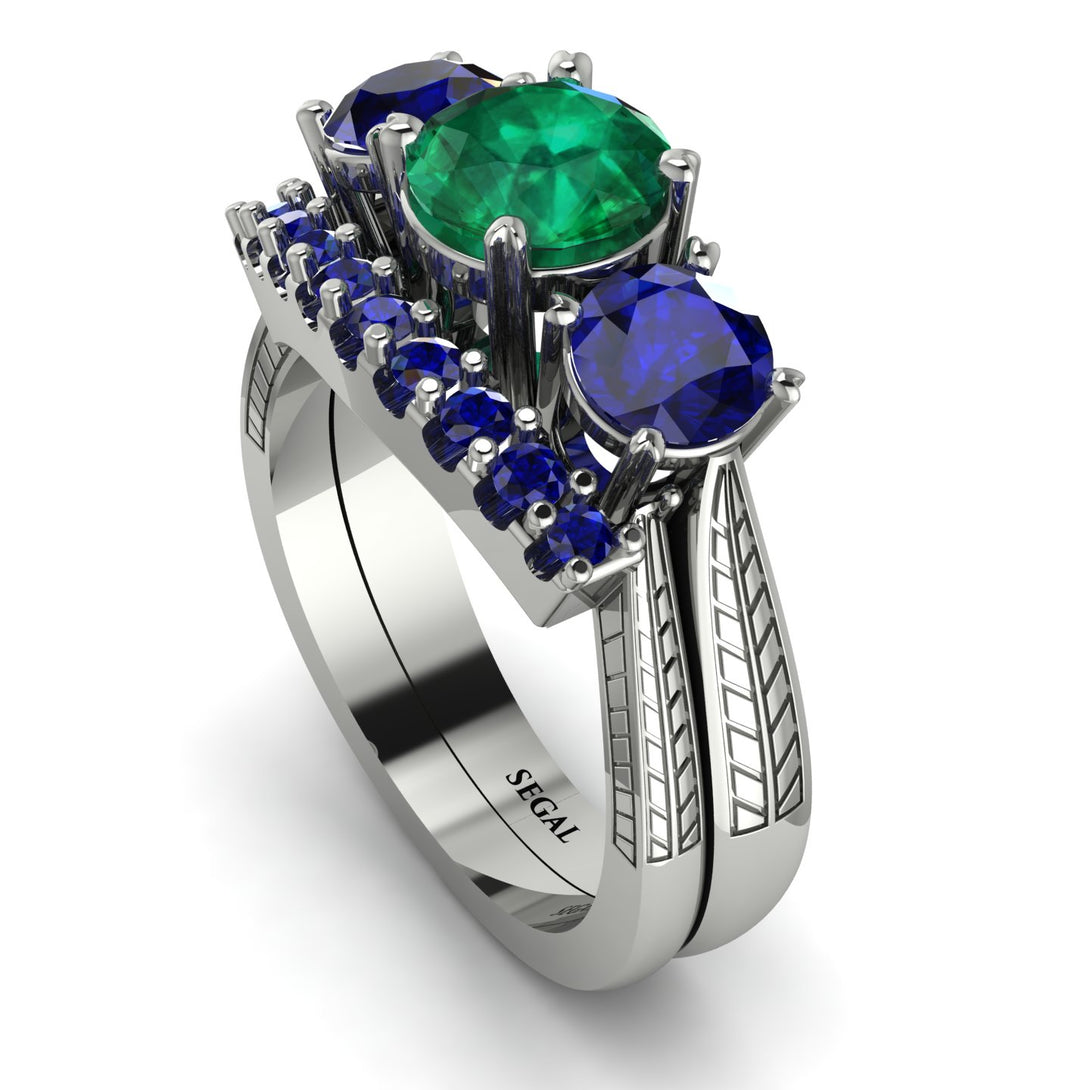 Three Stones Emerald Braches Bridal Set - Donna No. 66