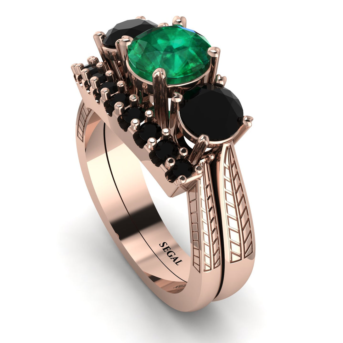 Three Stones Emerald Braches Bridal Set - Donna No. 35