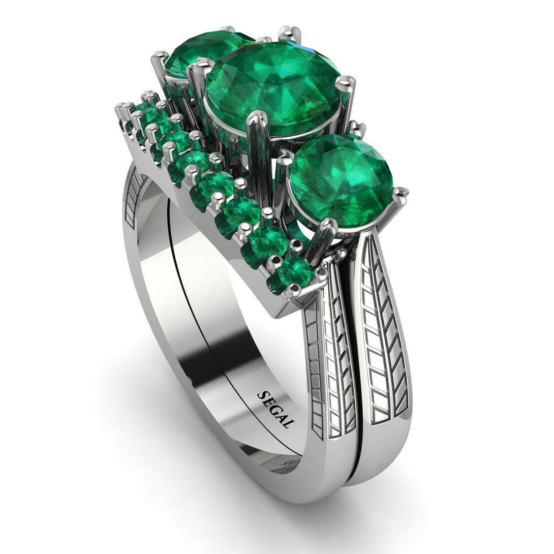 Three Stones Emerald Braches Bridal Set - Donna No. 21