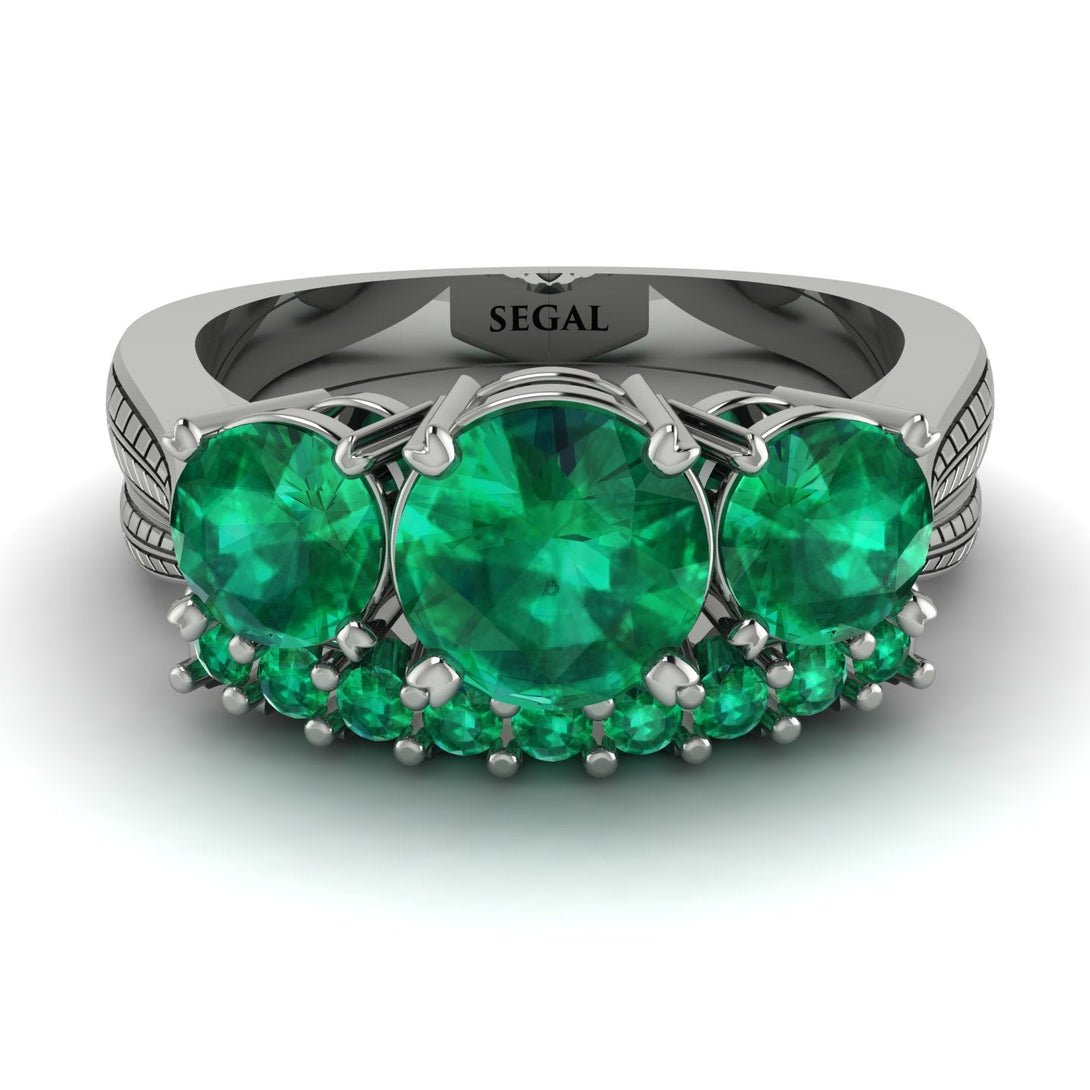 Three Stones Emerald Braches Bridal Set - Donna No. 21