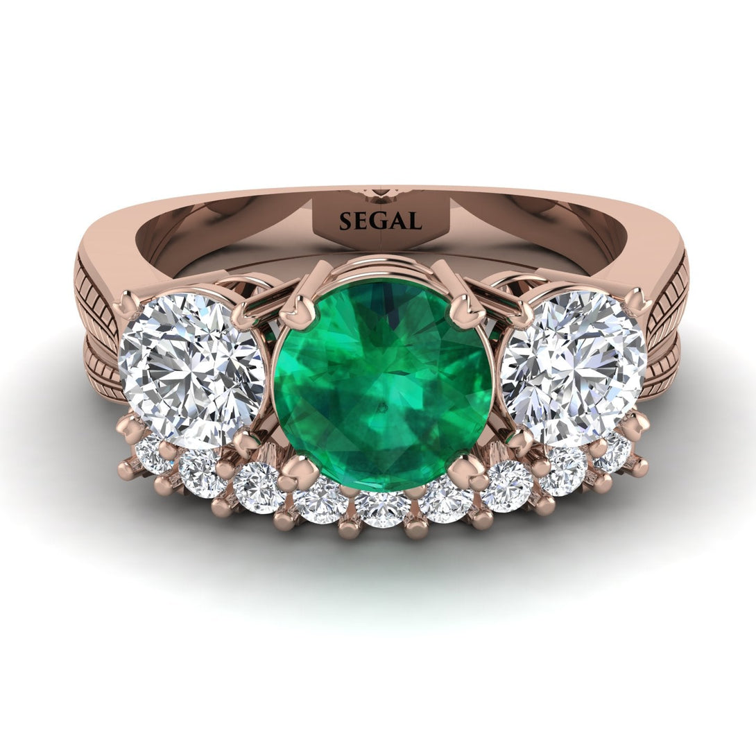 Three Stones Emerald Braches Bridal Set - Donna No. 5