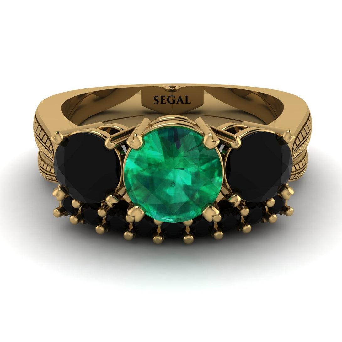 Three Stones Emerald Braches Bridal Set - Donna No. 34