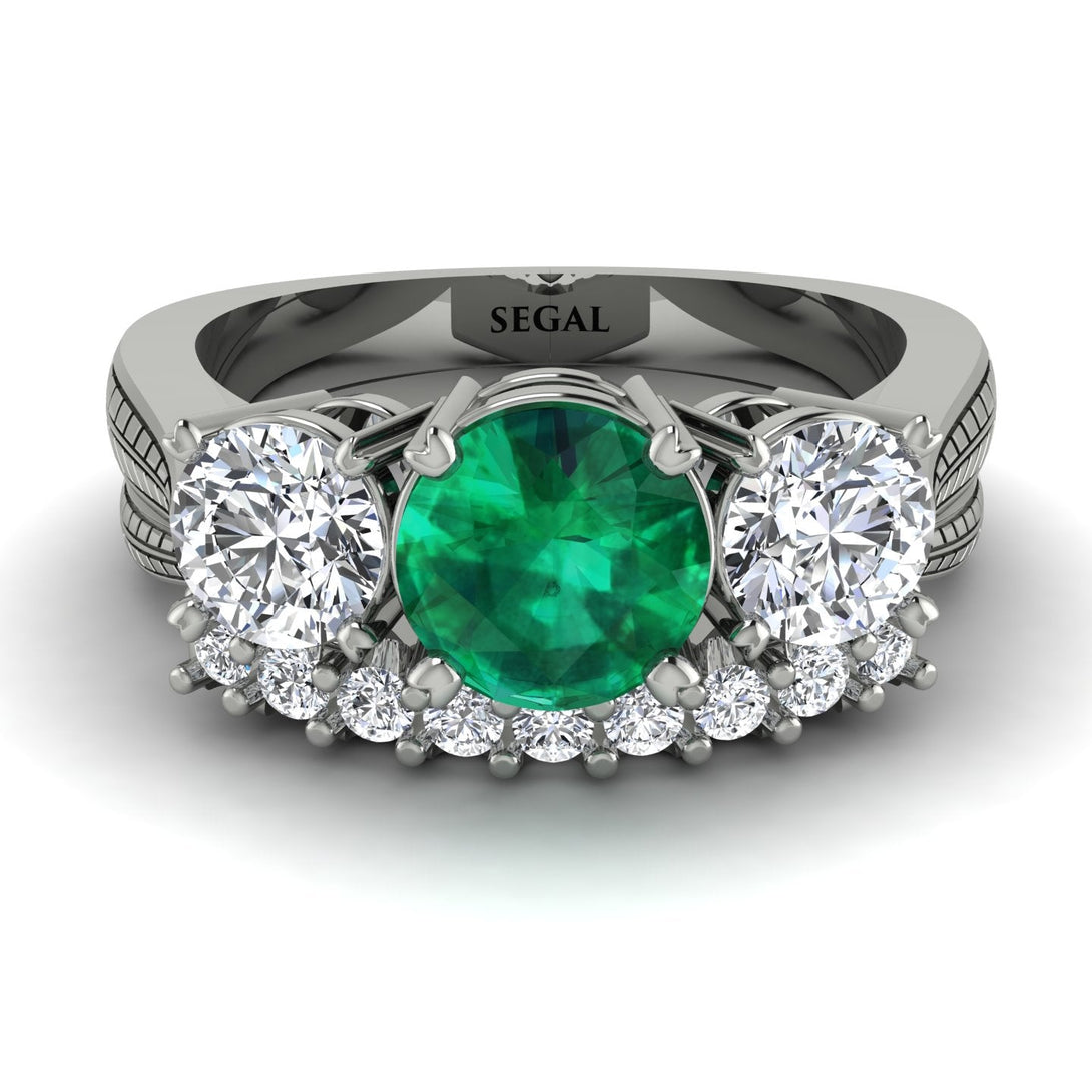 Three Stones Emerald Braches Bridal Set - Donna No. 6