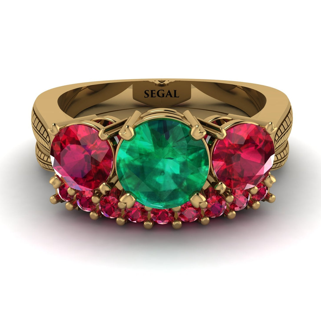 Three Stones Emerald Braches Bridal Set - Donna No. 49