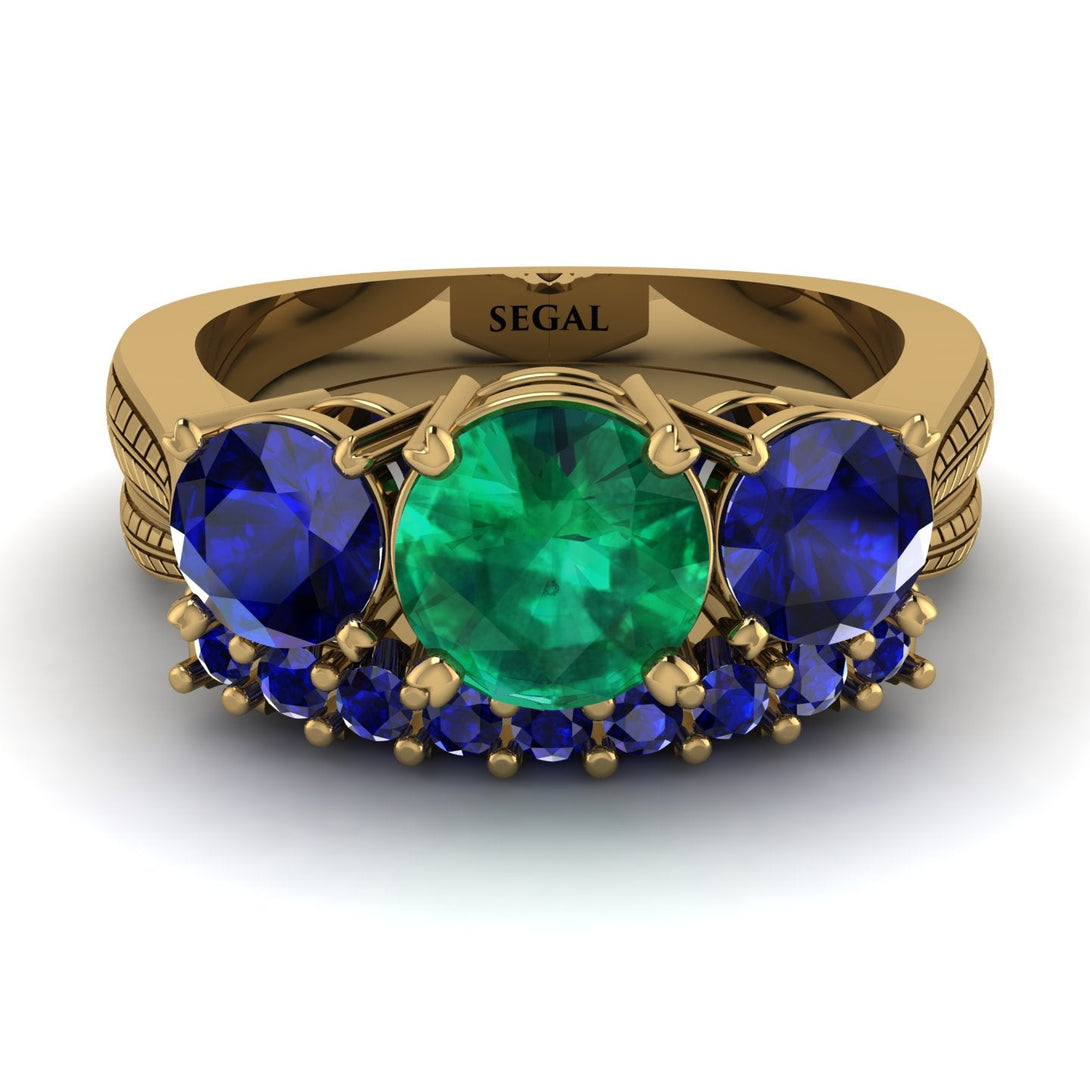 Three Stones Emerald Braches Bridal Set - Donna No. 64