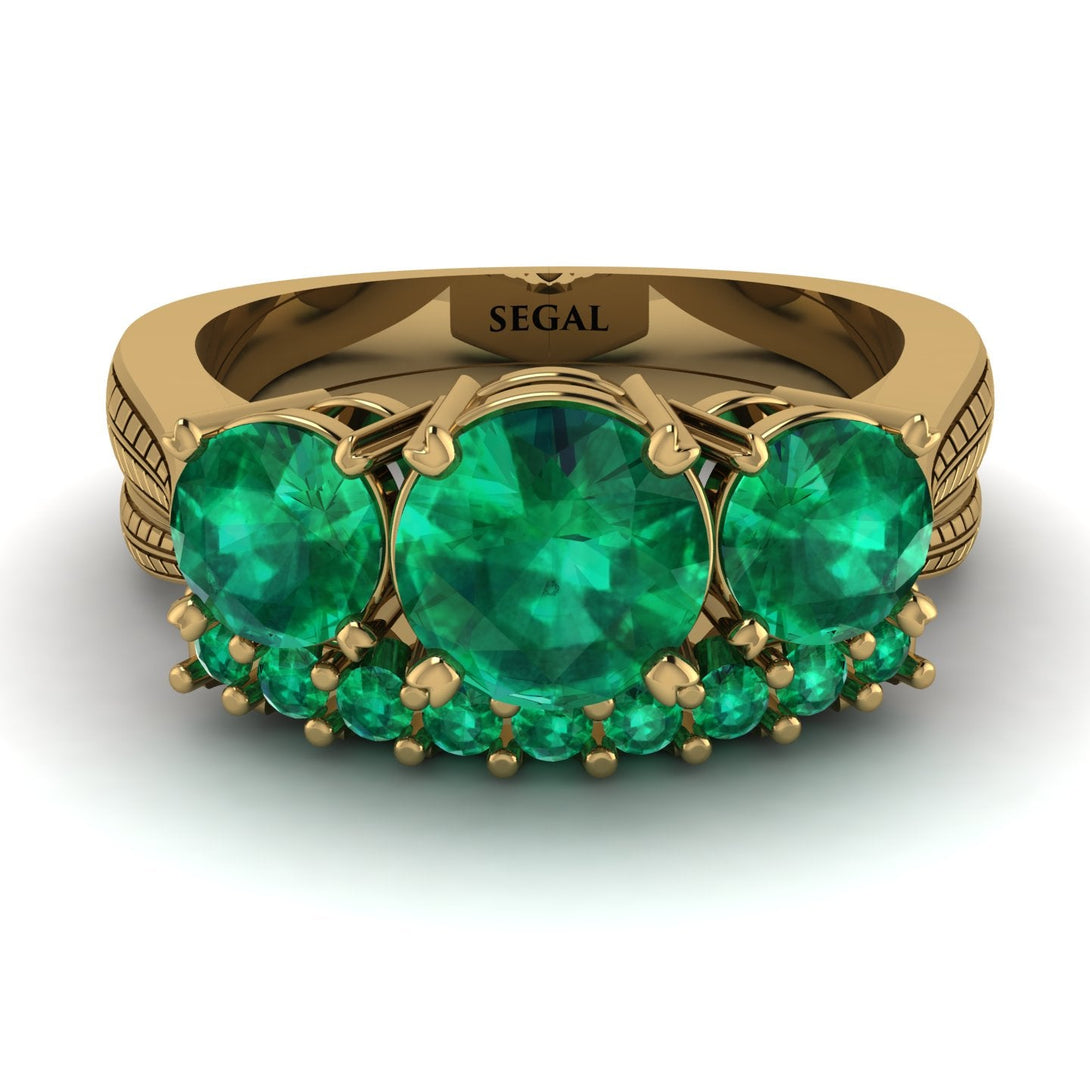 Three Stones Emerald Braches Bridal Set - Donna No. 19