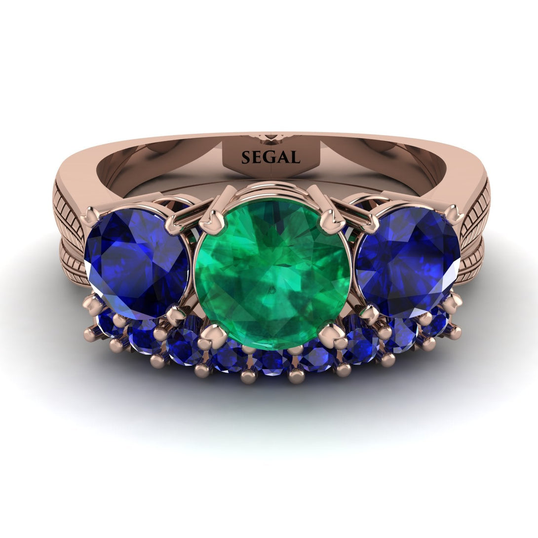 Three Stones Emerald Braches Bridal Set - Donna No. 65